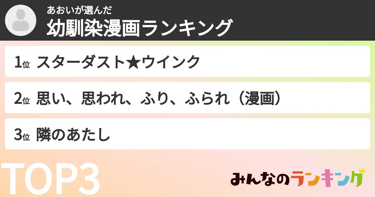 あおいさんの「幼馴染漫画ランキング」