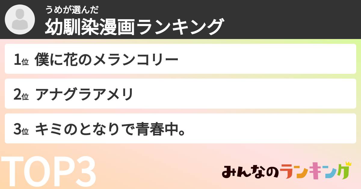 うめさんの「幼馴染漫画ランキング」
