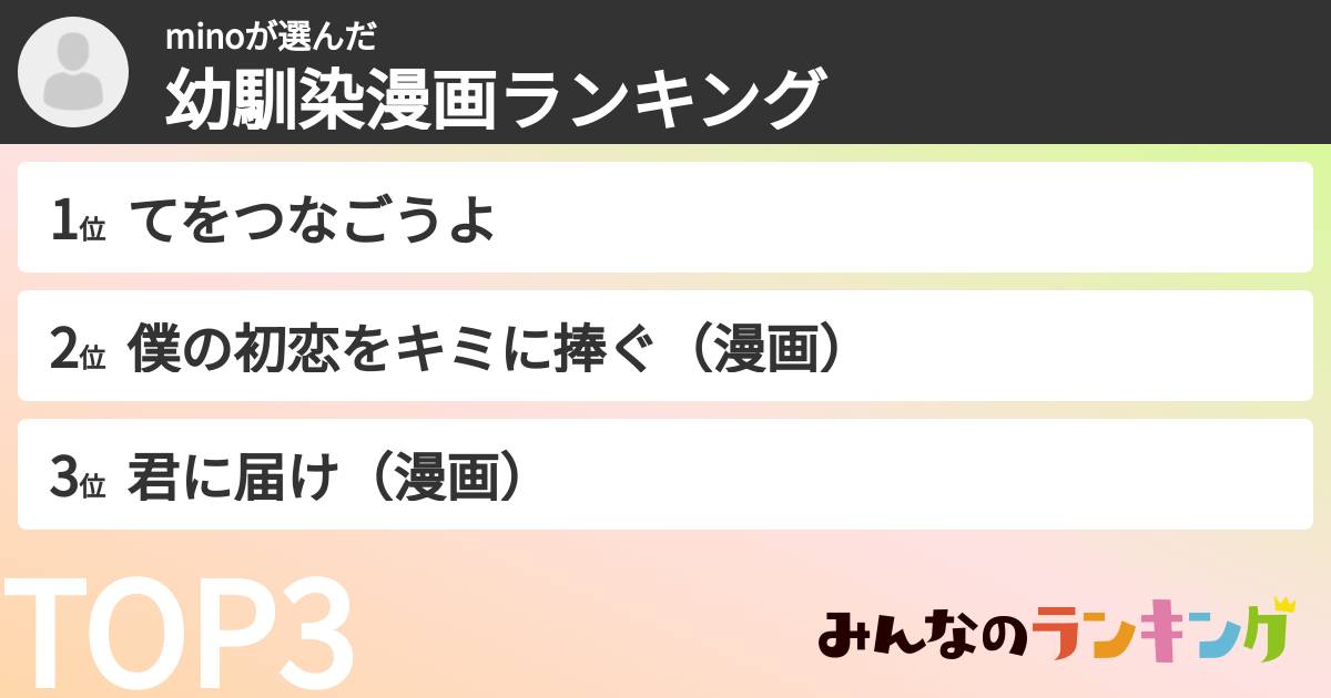 minoさんの「幼馴染漫画ランキング」