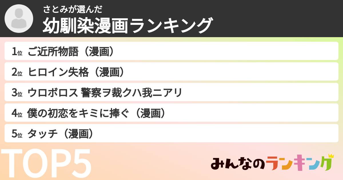 さとみさんの「幼馴染漫画ランキング」