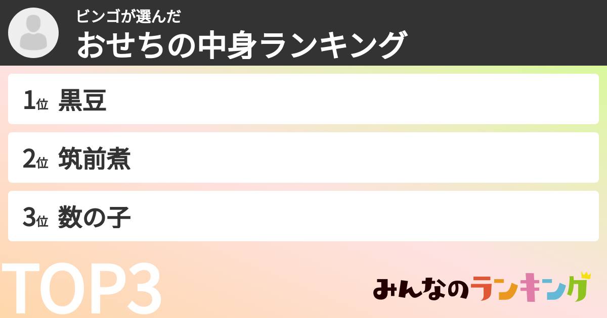 ビンゴさんの「おせちの中身ランキング」