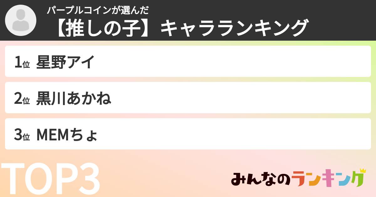パープルコインさんの「【推しの子】キャラランキング」