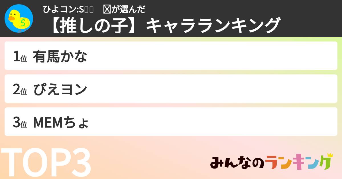 ひよコン:S🐥🎮　☑さんの「【推しの子】キャラランキング」
