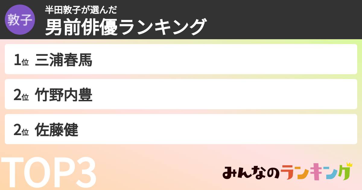 半田敦子さんの「男前俳優ランキング」