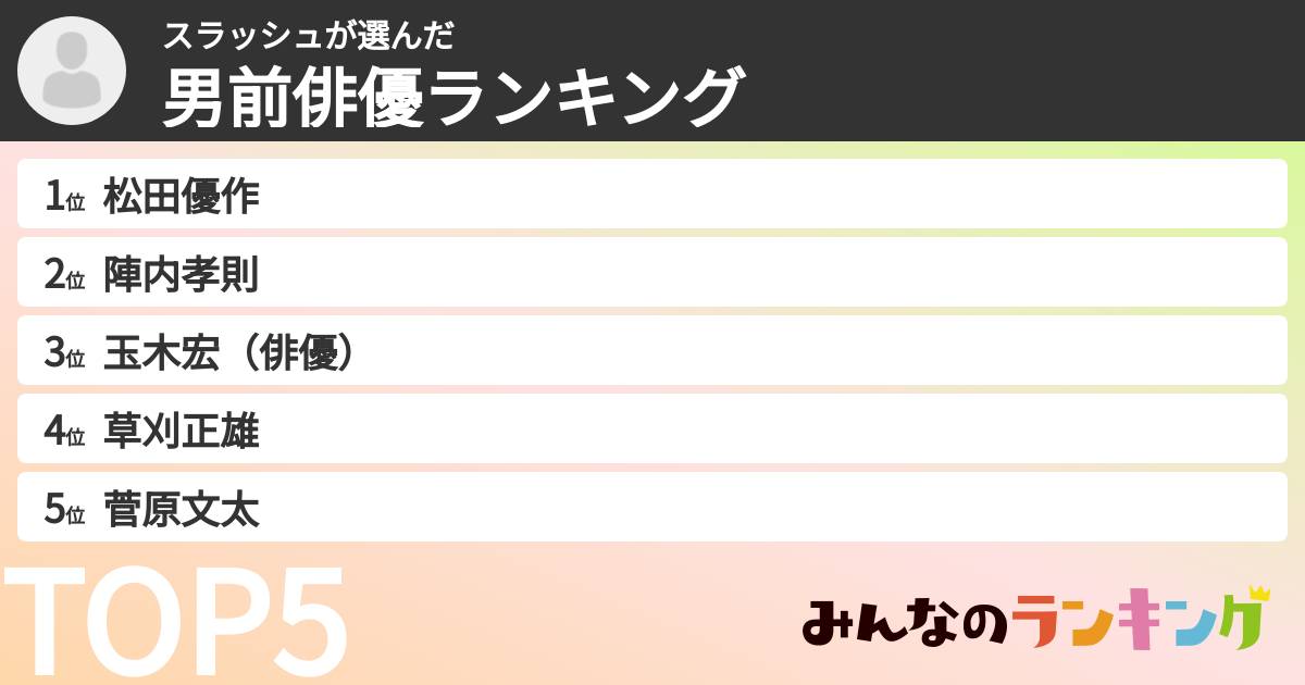 スラッシュさんの「男前俳優ランキング」