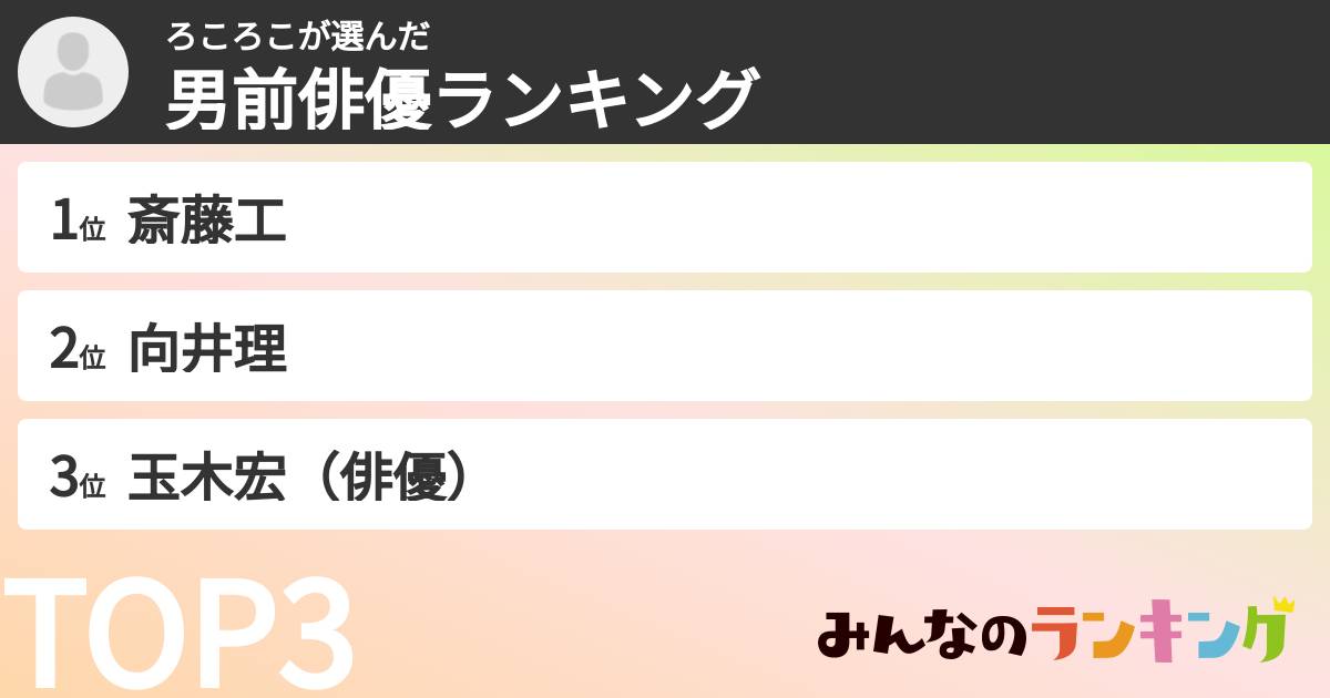 ろころこさんの「男前俳優ランキング」