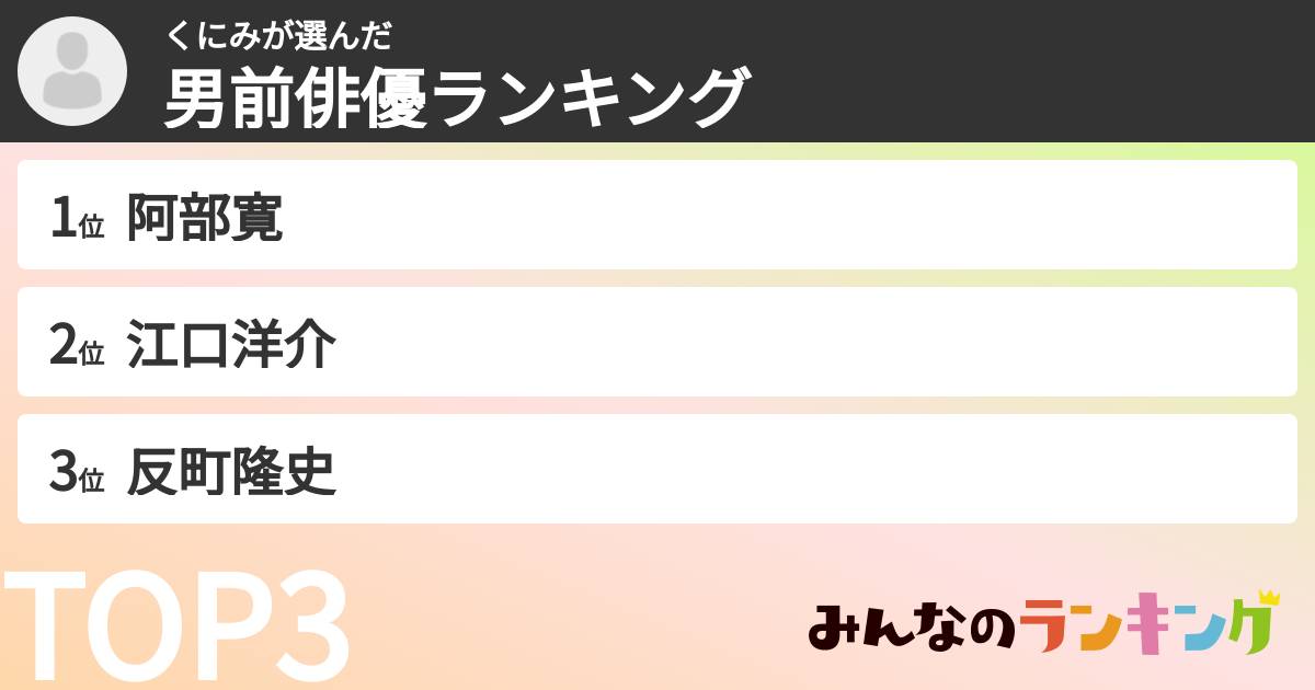 くにみさんの「男前俳優ランキング」