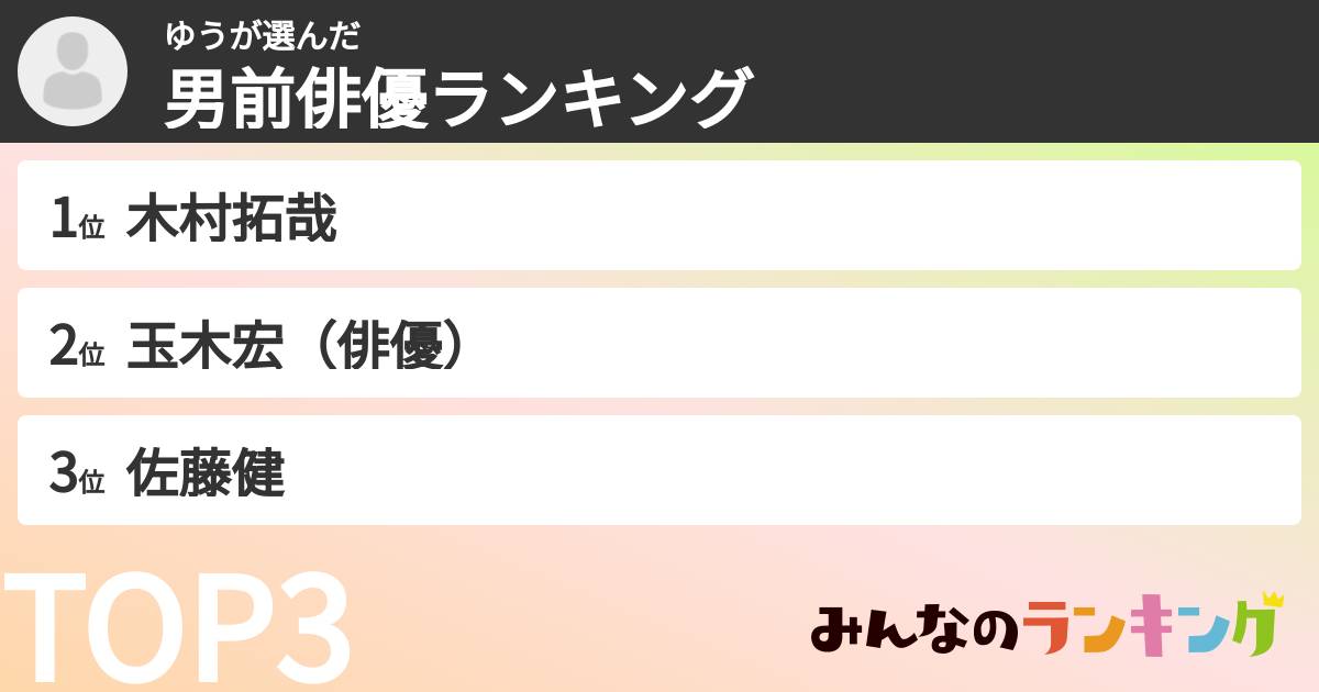 ゆうさんの「男前俳優ランキング」