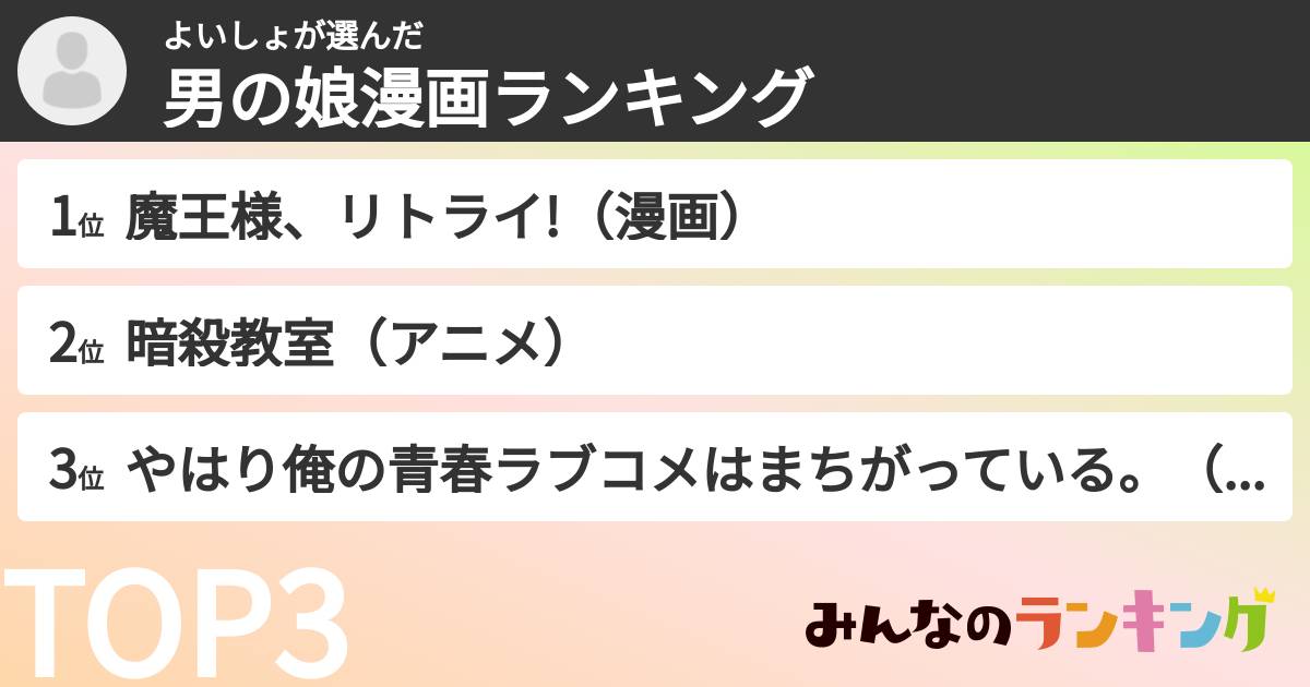 よいしょさんの「男の娘漫画ランキング」