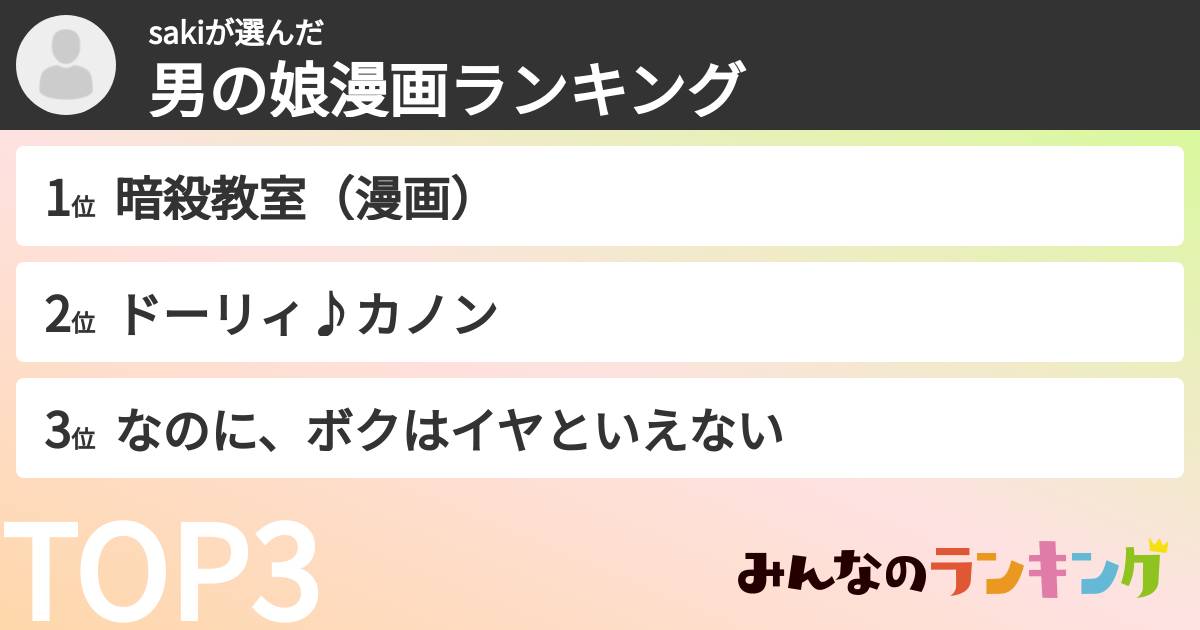 sakiさんの「男の娘漫画ランキング」