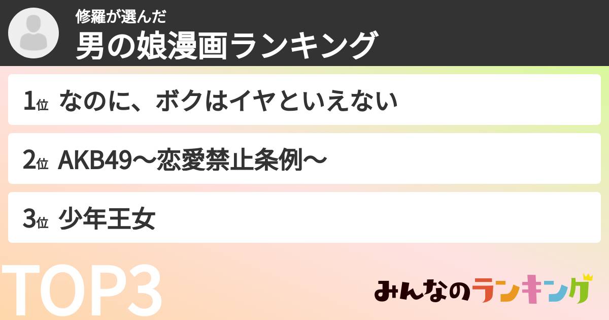 修羅さんの「男の娘漫画ランキング」