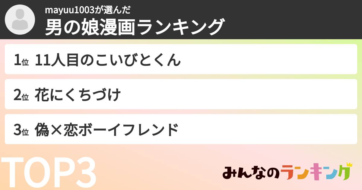 mayuu1003さんの「男の娘漫画ランキング」