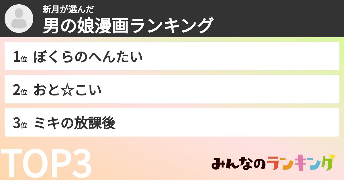 新月さんの「男の娘漫画ランキング」
