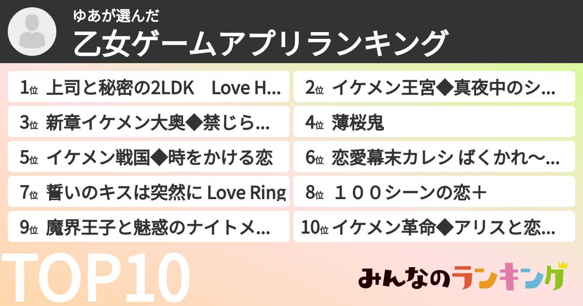 ゆあさんの「乙女ゲームアプリランキング」