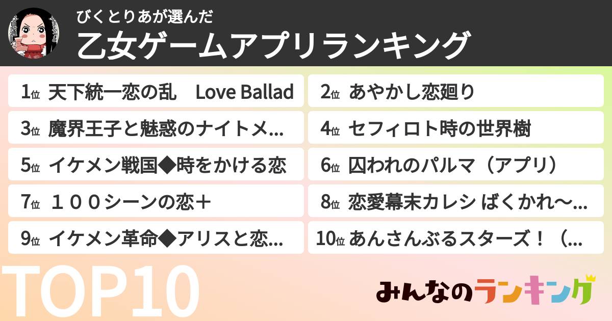 びくとりあさんの「乙女ゲームアプリランキング」