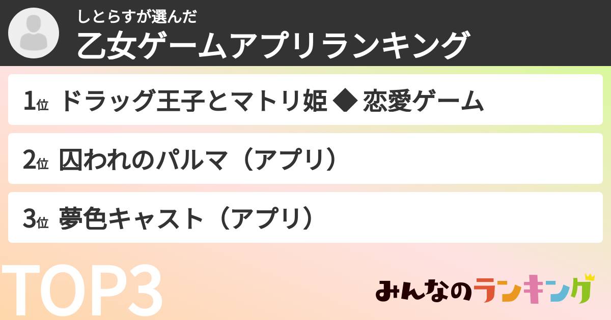 しとらすさんの「乙女ゲームアプリランキング」