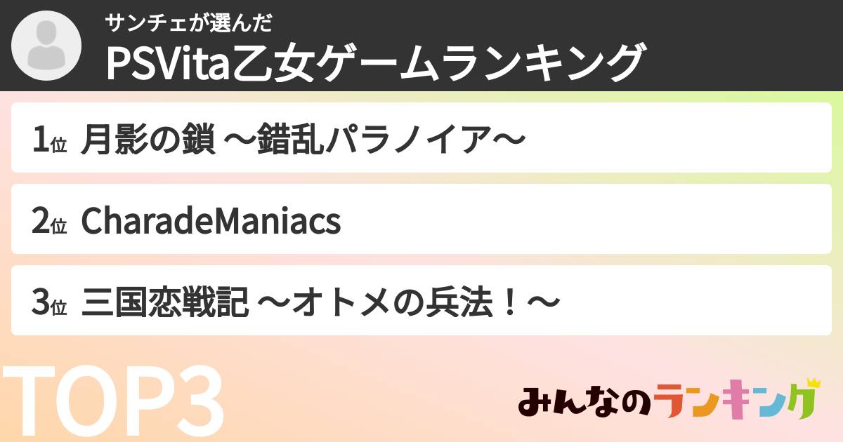 サンチェさんの「PSVita乙女ゲームランキング」