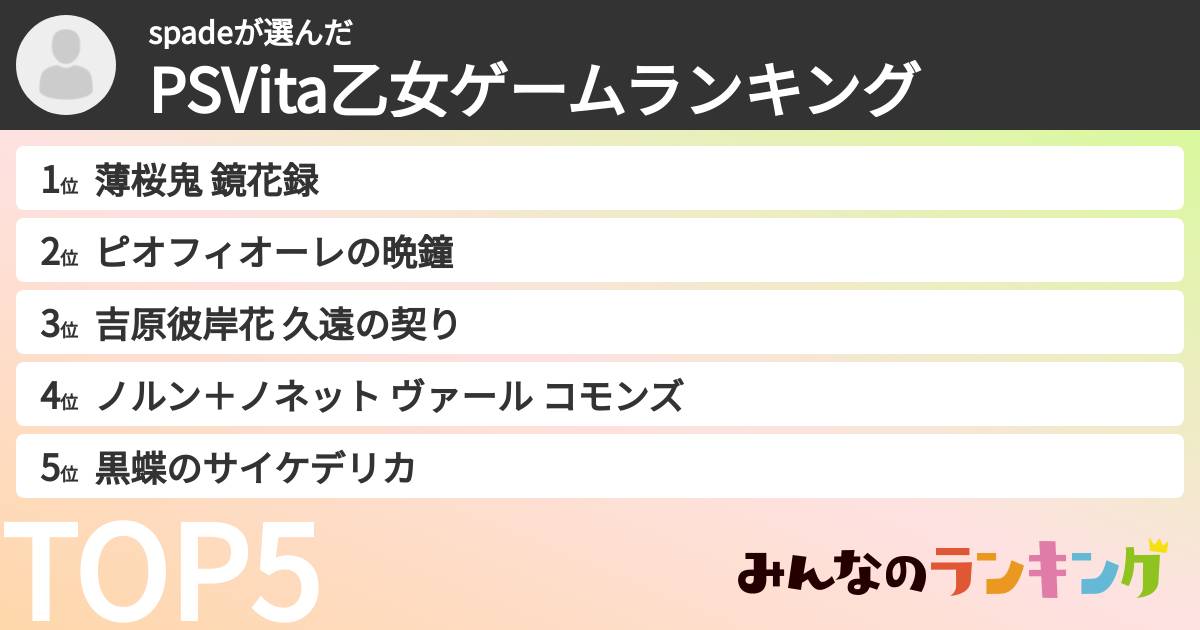 spadeさんの「PSVita乙女ゲームランキング」