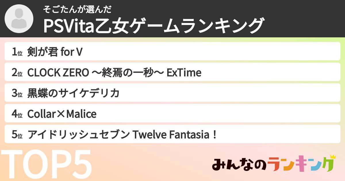 そごたんさんの「PSVita乙女ゲームランキング」