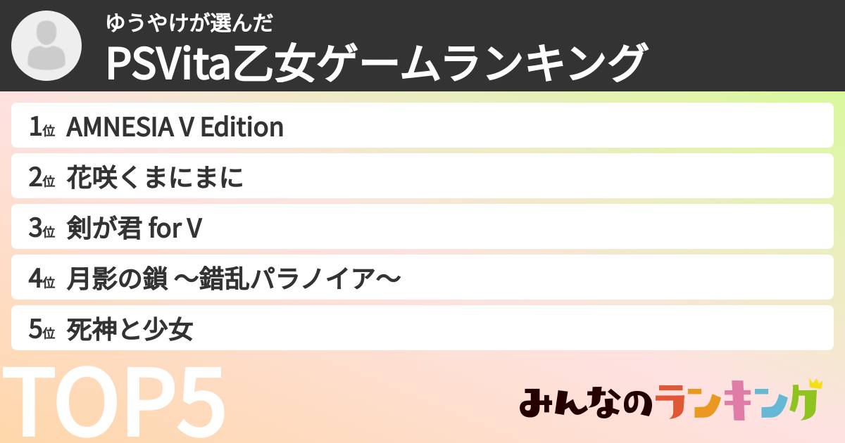 ゆうやけさんの「PSVita乙女ゲームランキング」