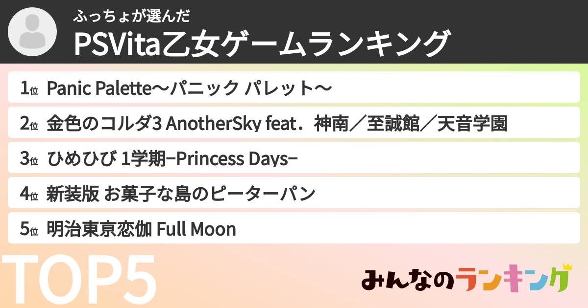 ふっちょさんの「PSVita乙女ゲームランキング」
