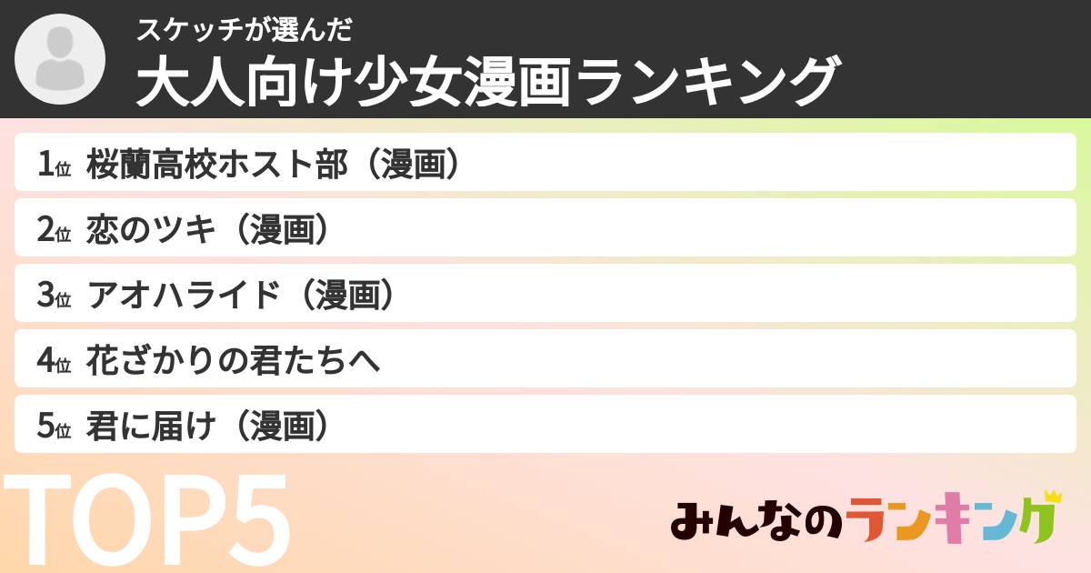 スケッチさんの「大人向け少女漫画ランキング」