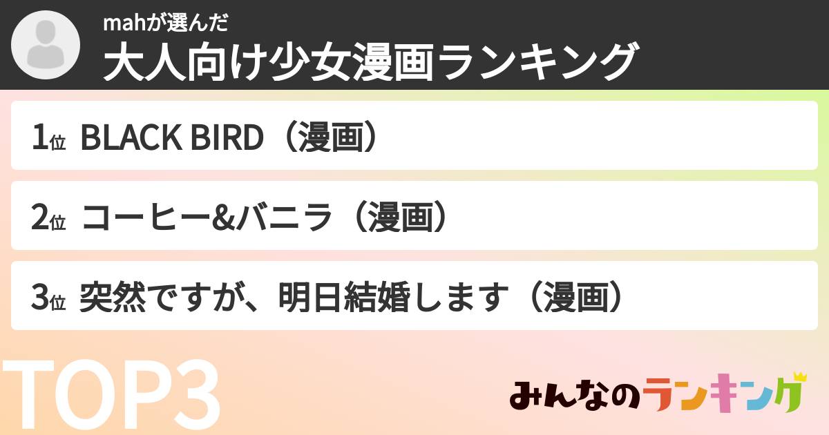 mahさんの「大人向け少女漫画ランキング」