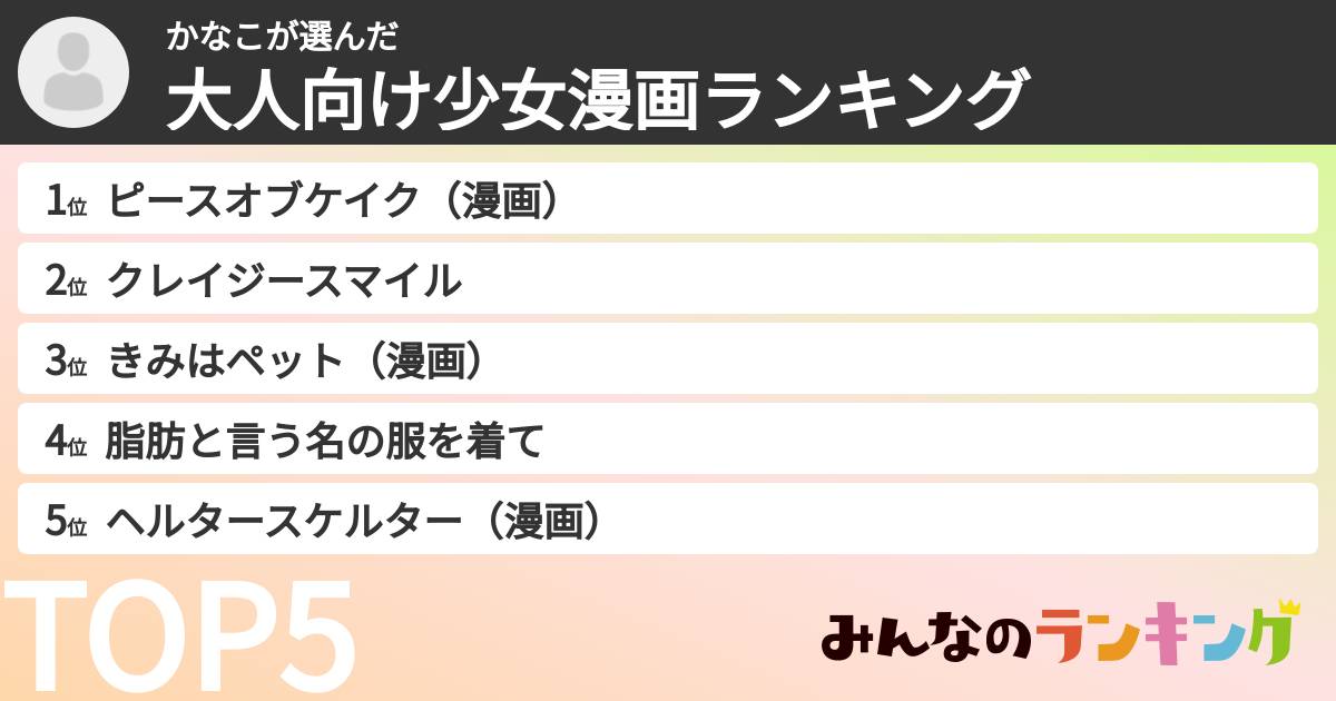 かなこさんの「大人向け少女漫画ランキング」