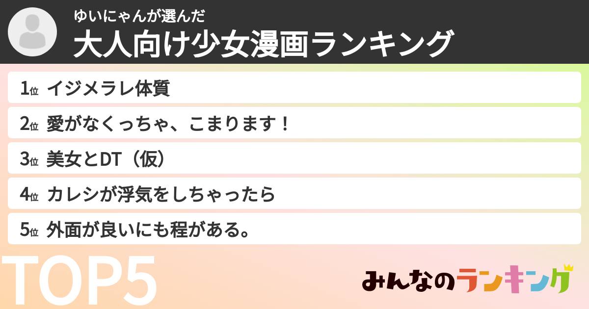 ゆいにゃんさんの「大人向け少女漫画ランキング」