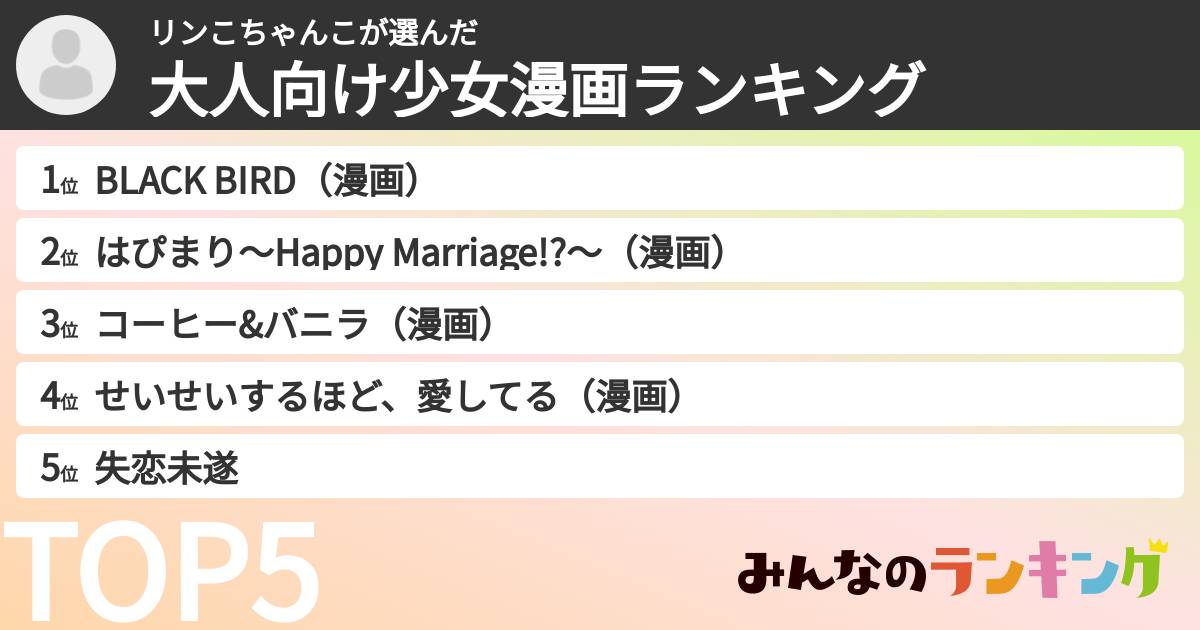 リンこちゃんこさんの「大人向け少女漫画ランキング」