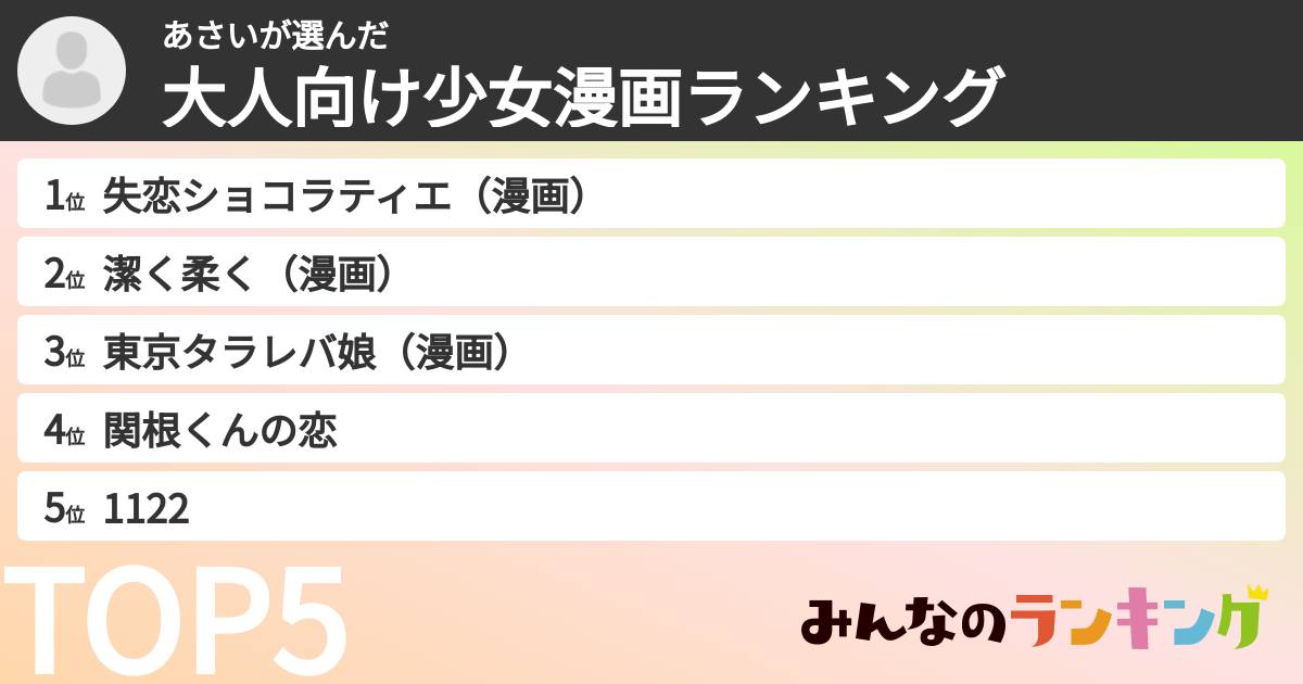あさいさんの「大人向け少女漫画ランキング」