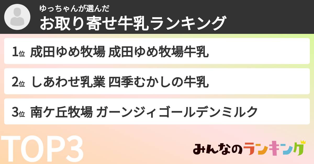 ゆっちゃんさんの「お取り寄せ牛乳ランキング」