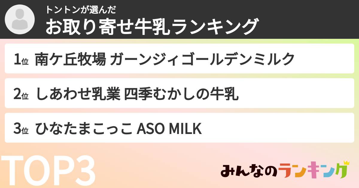 トントンさんの「お取り寄せ牛乳ランキング」