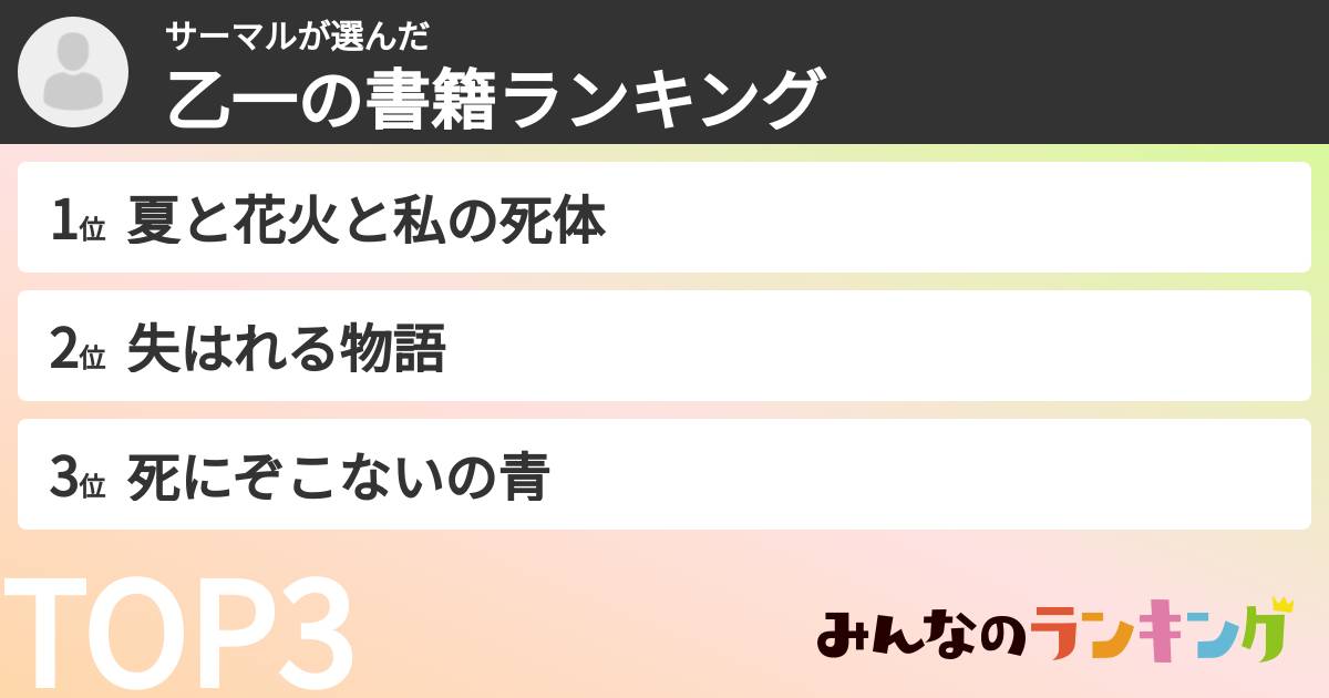 サーマルさんの「乙一の書籍ランキング」