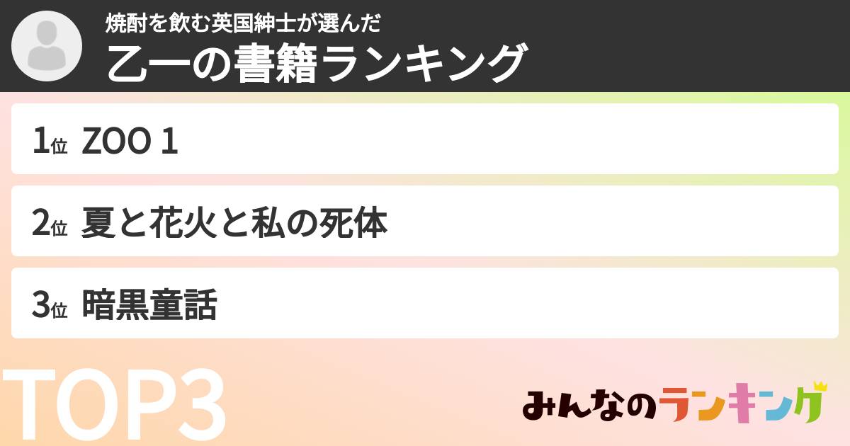 焼酎を飲む英国紳士さんの「乙一の書籍ランキング」