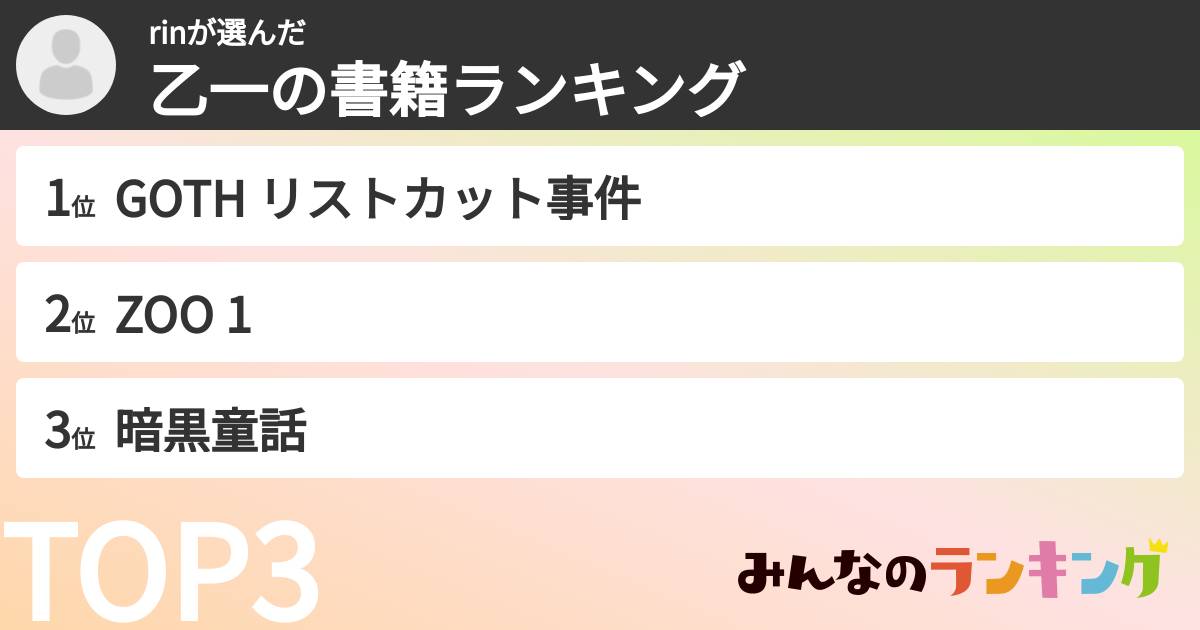 rinさんの「乙一の書籍ランキング」