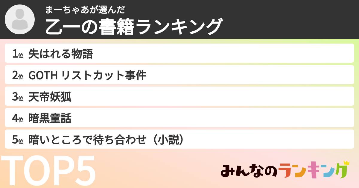 まーちゃあさんの「乙一の書籍ランキング」
