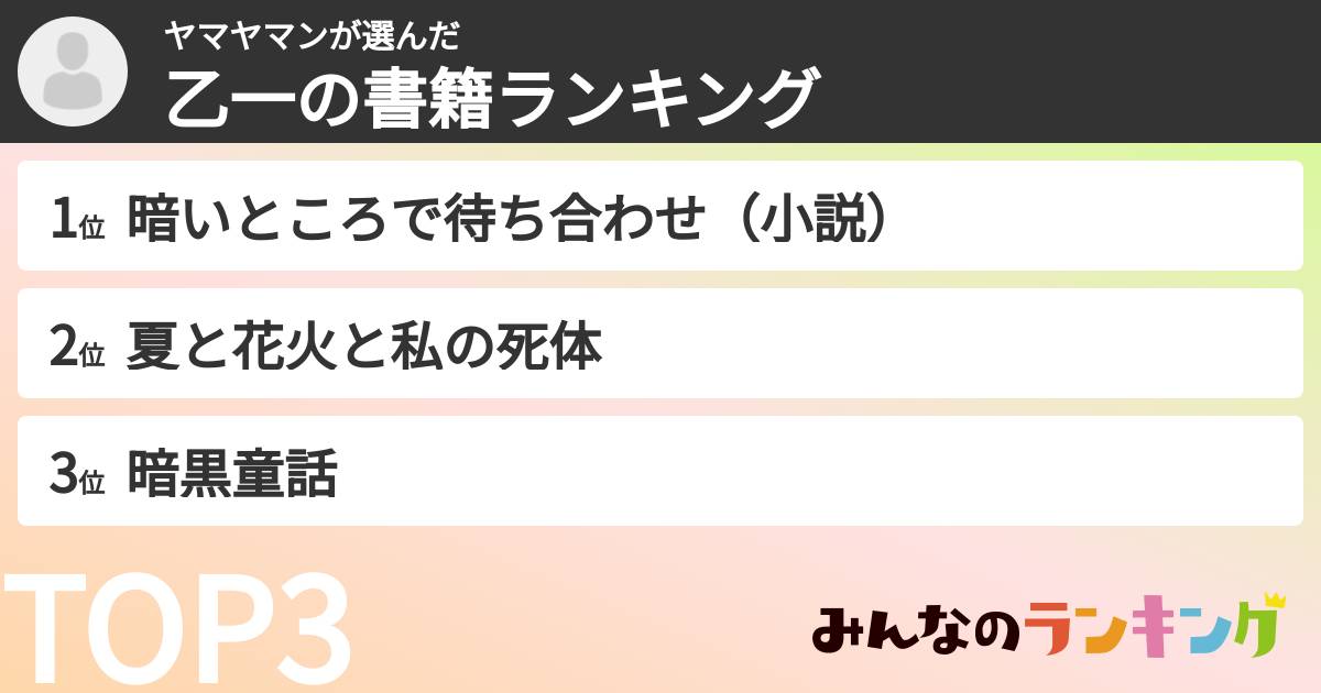 ヤマヤマンさんの「乙一の書籍ランキング」