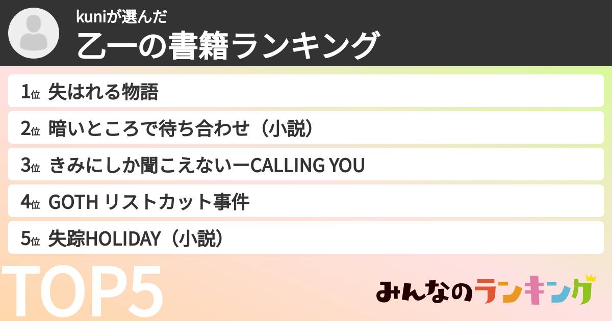 kuniさんの「乙一の書籍ランキング」