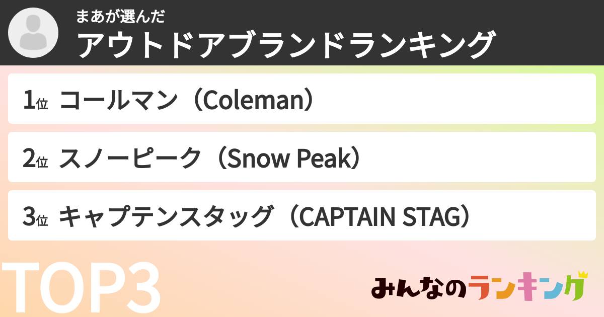 まあさんの「アウトドアブランドランキング」