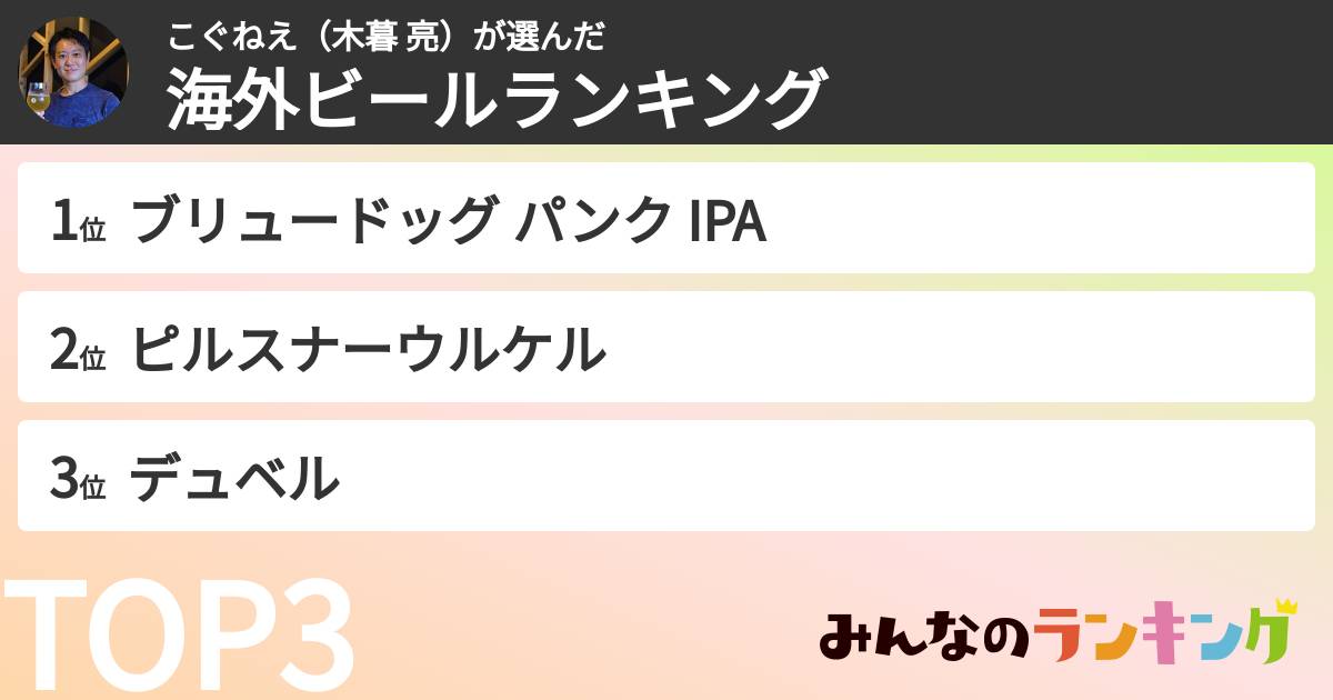 こぐねえ(木暮 亮)さんの「海外ビールランキング」