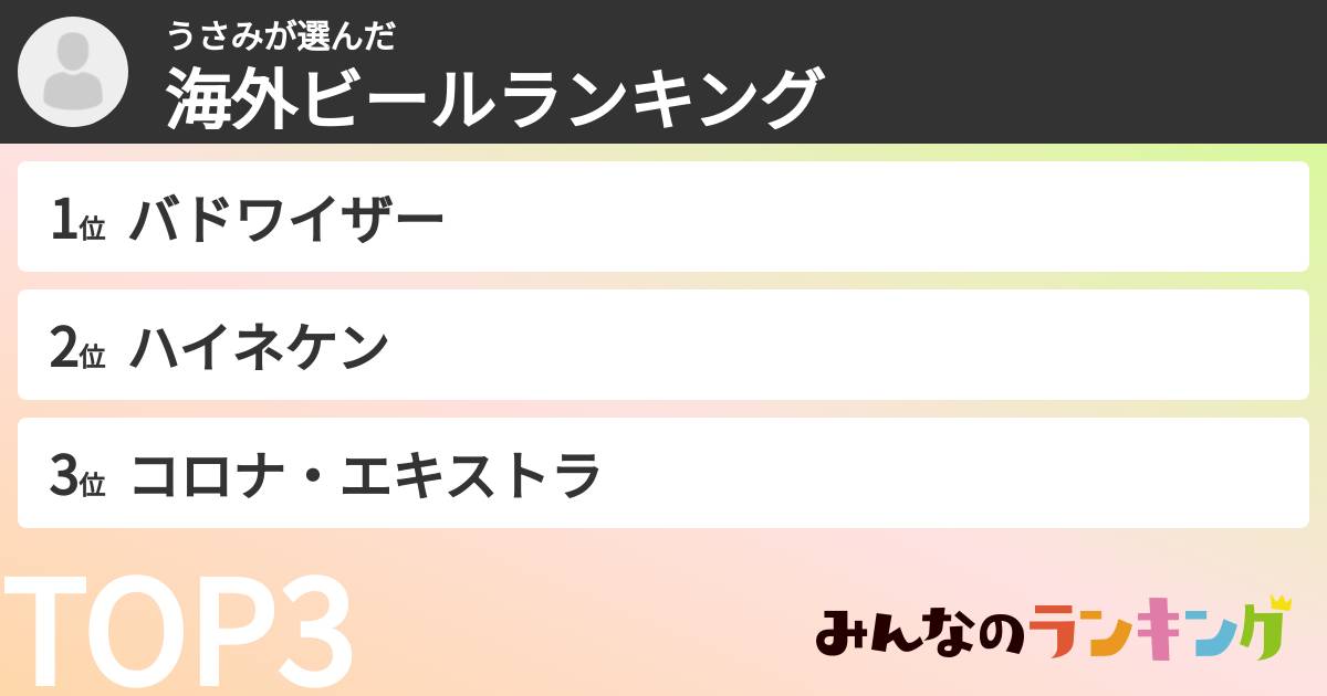 うさみさんの「海外ビールランキング」