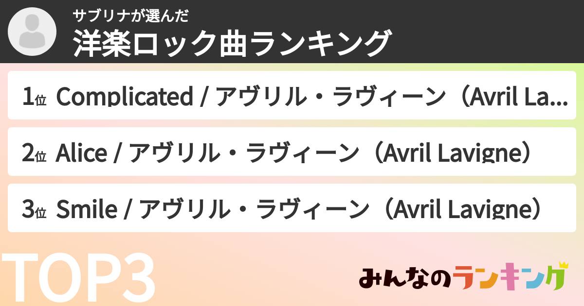 サブリナさんの「洋楽ロック曲ランキング」