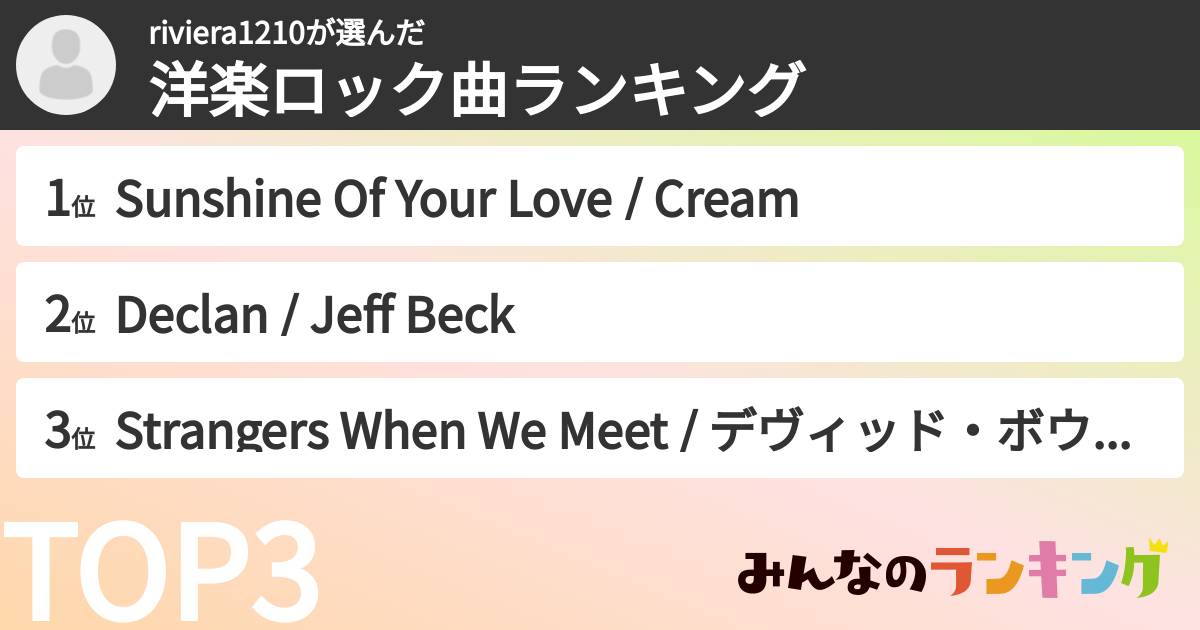 riviera1210さんの「洋楽ロック曲ランキング」