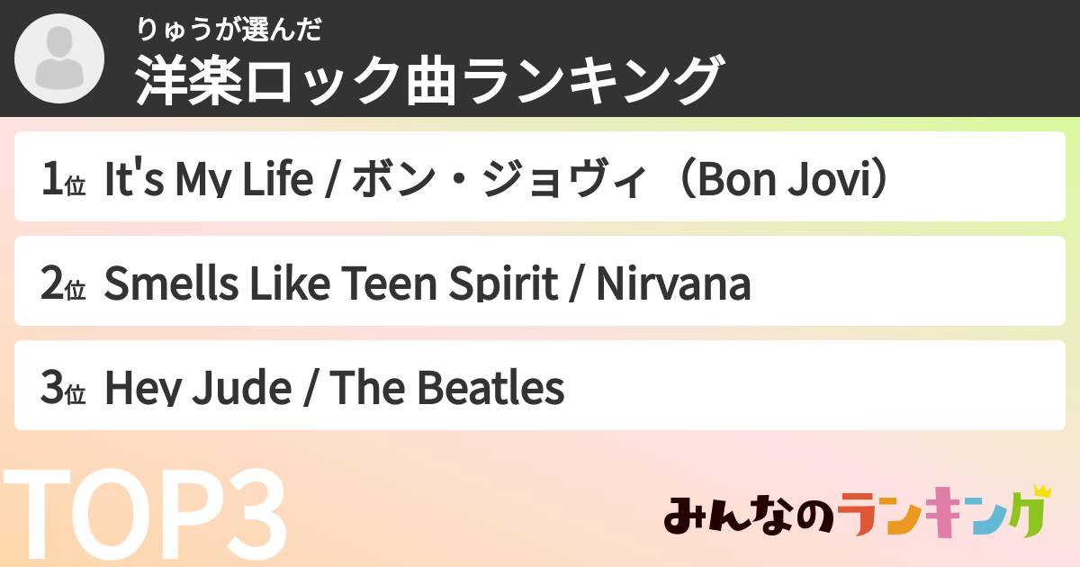 りゅうさんの「洋楽ロック曲ランキング」