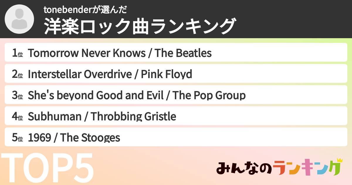 tonebenderさんの「洋楽ロック曲ランキング」