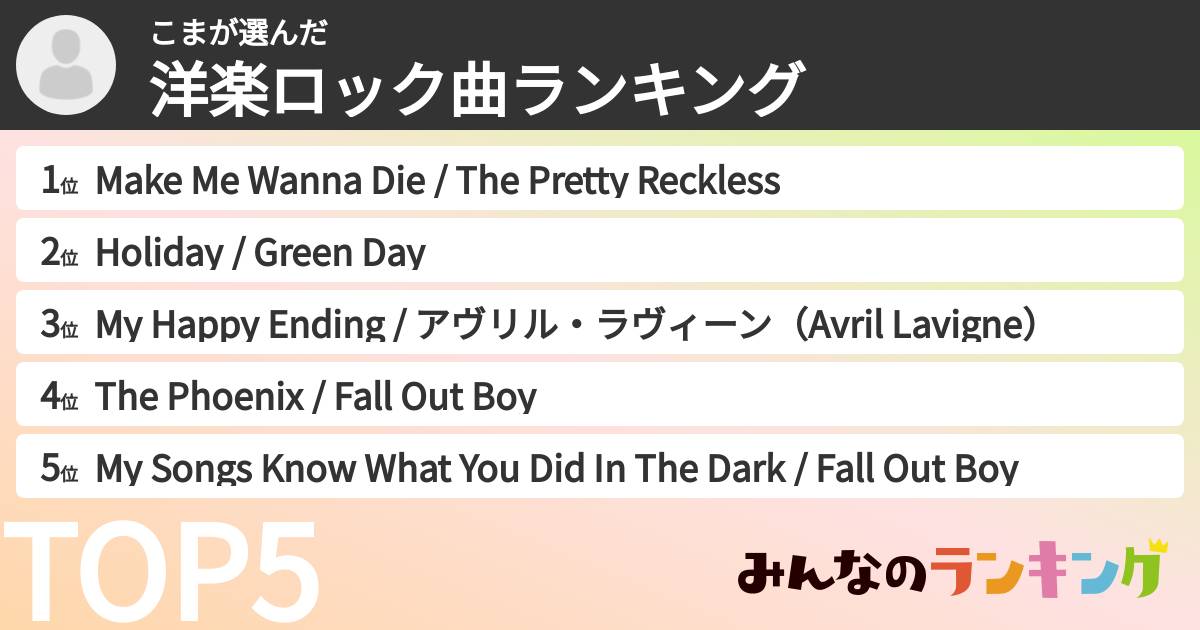 こまさんの「洋楽ロック曲ランキング」
