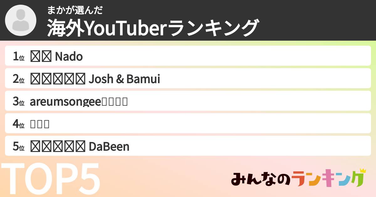 まかさんの「海外YouTuberランキング」
