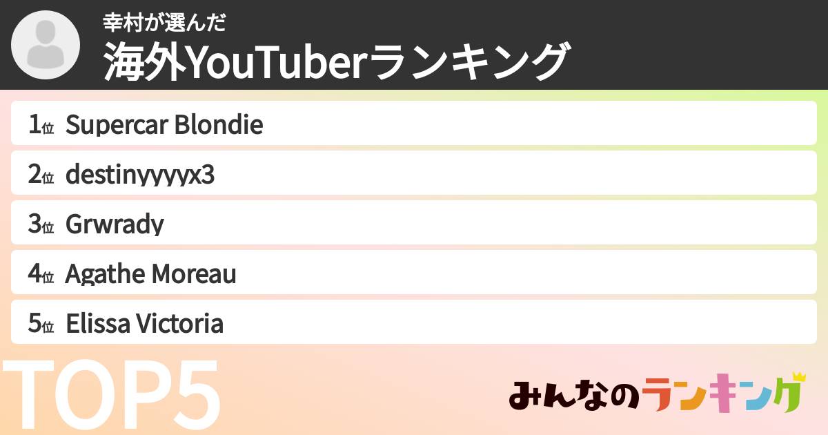 幸村さんの「海外YouTuberランキング」