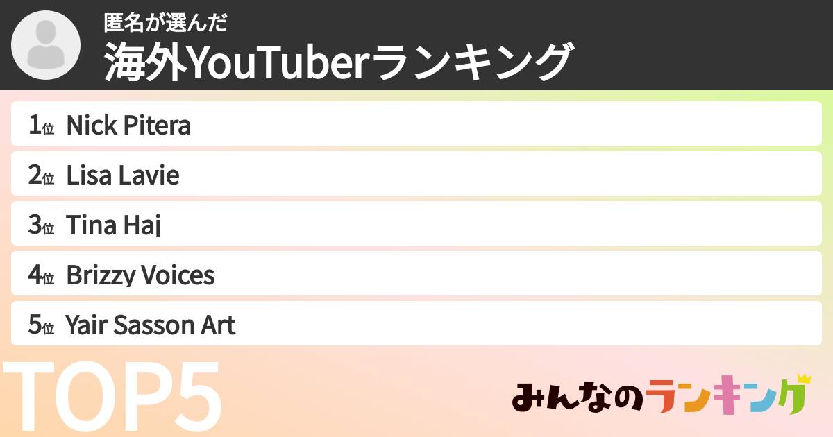 匿名さんの「海外YouTuberランキング」